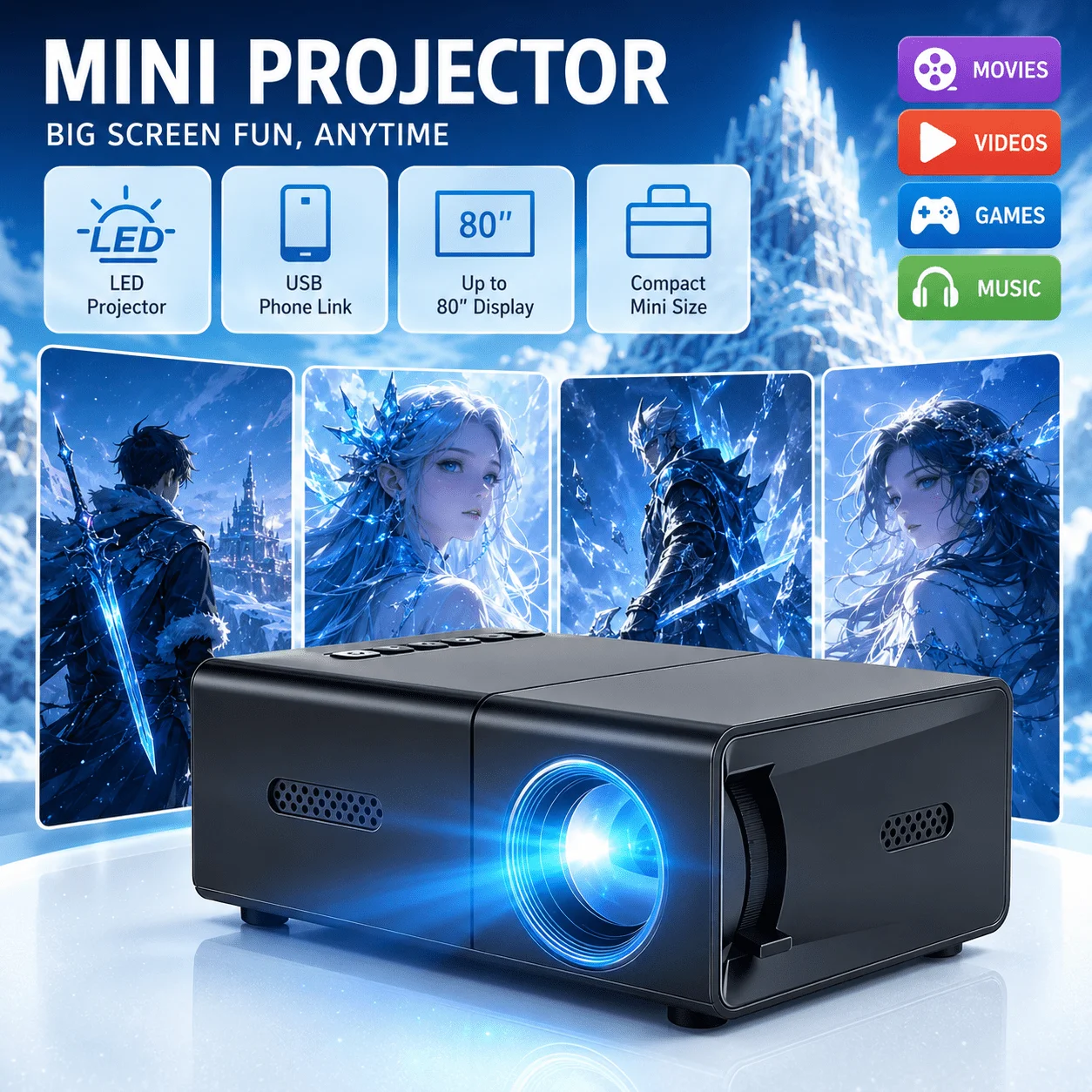 Android Tablet Gaming Accessories - Proyektor mini portabel, kompatibel dengan home