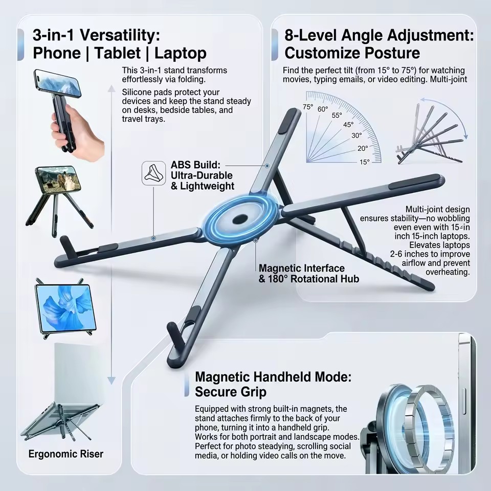 Tablet Lap Desk - Penyangga Ponsel Magnetik Portabel & Tongsis