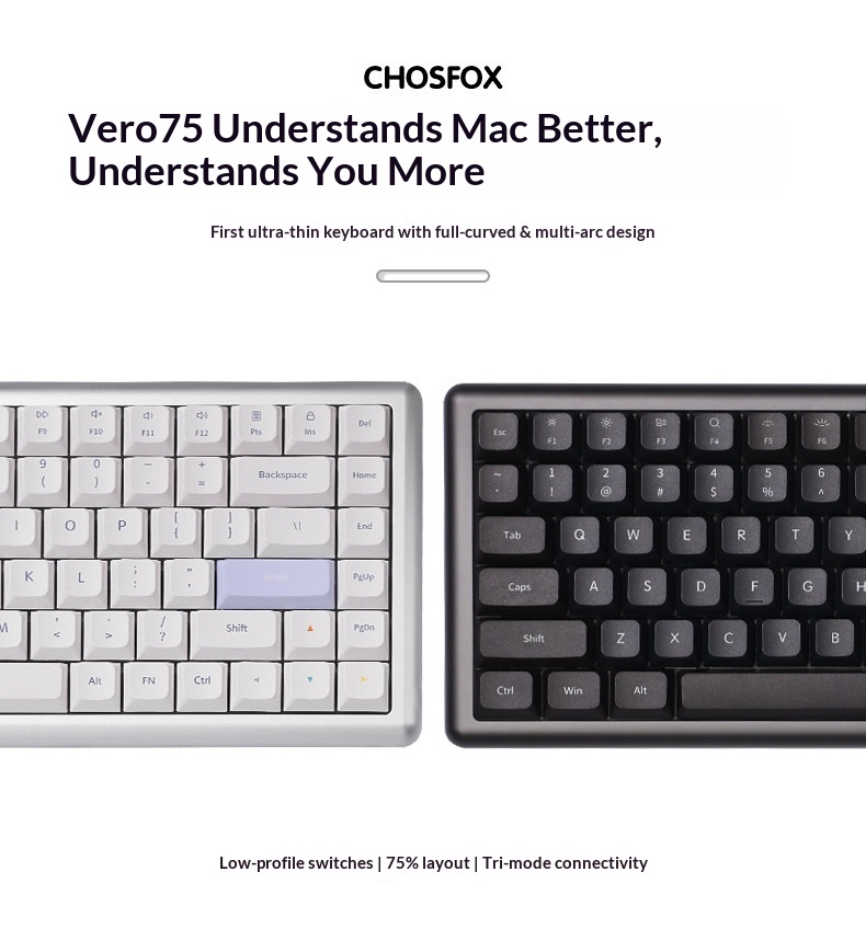 Android Tablet Gaming Accessories - Vero75 Keyboard Mekanik Profil Rendah Tri-Mode
