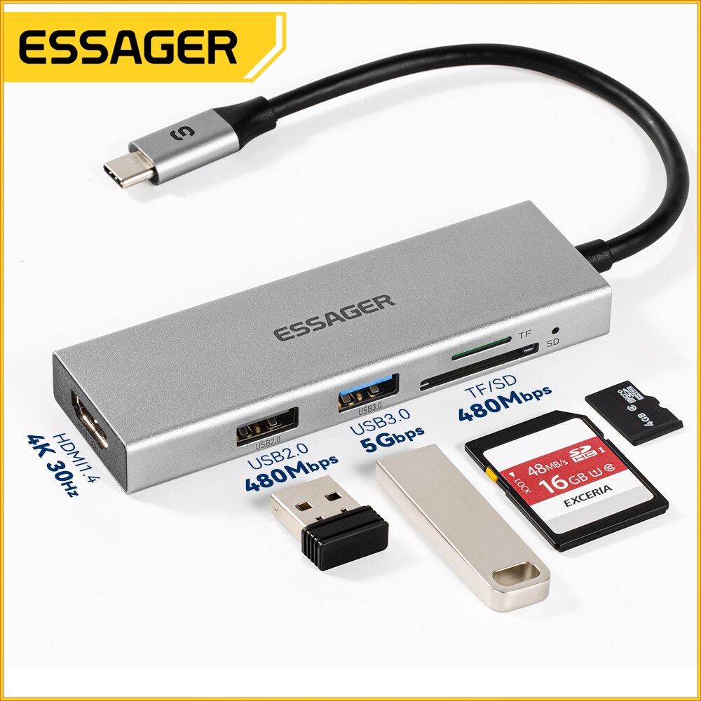 Essager 5 in 1 USB C HUB pemba - Usb Hub Type C ulasan dan harga